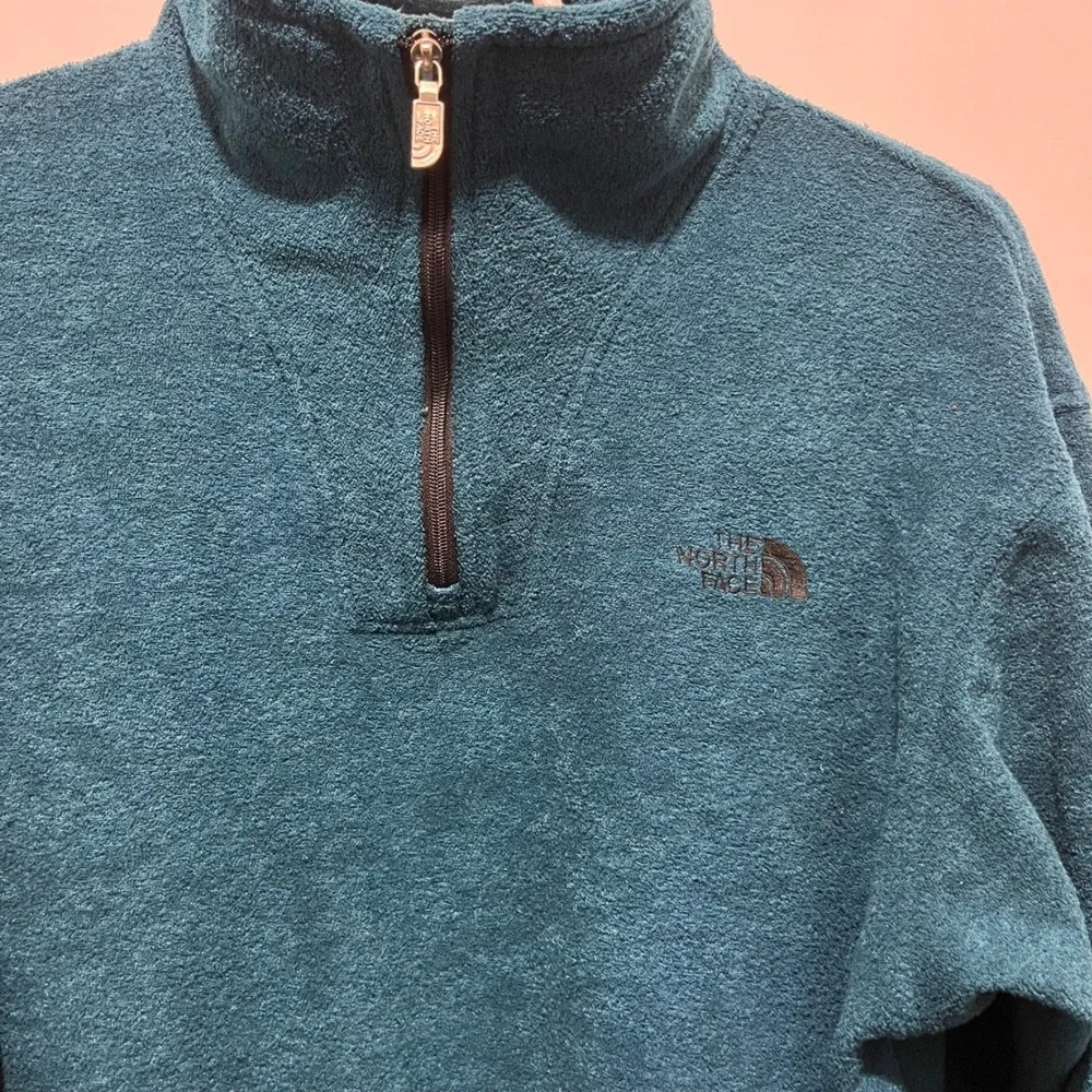 Vintage The North Face Fleece‎ Pullover 1/4 Zip Teal Blue Made in USA Size L